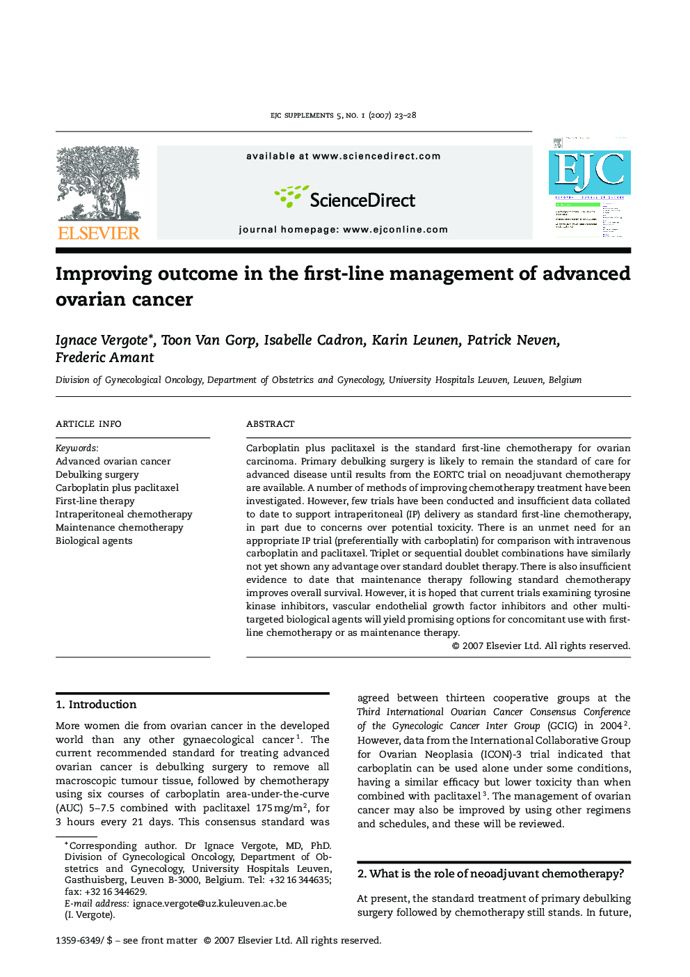 Improving outcome in the first-line management of advanced ovarian cancer