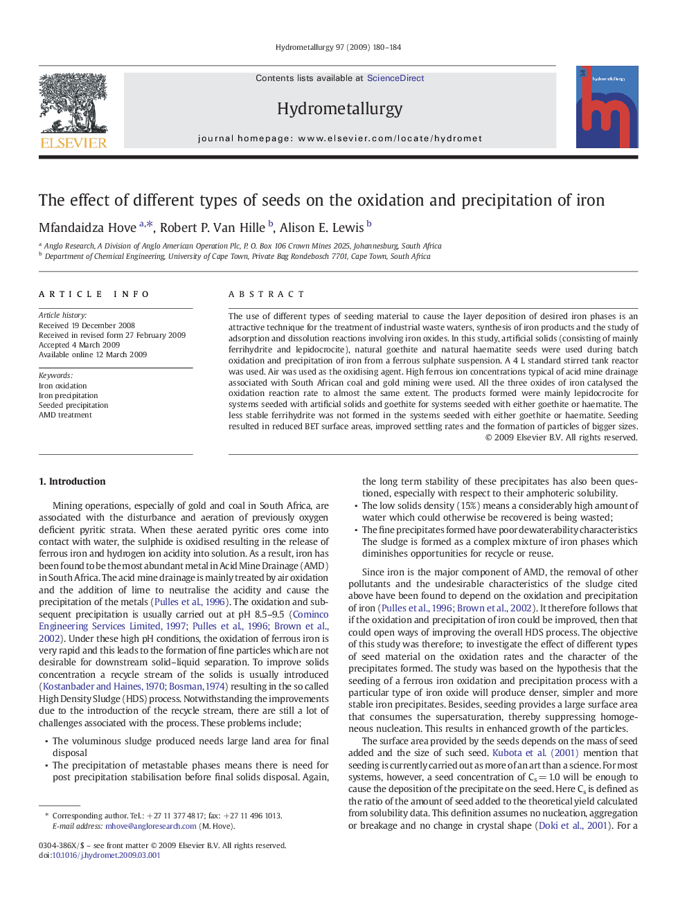 The effect of different types of seeds on the oxidation and precipitation of iron