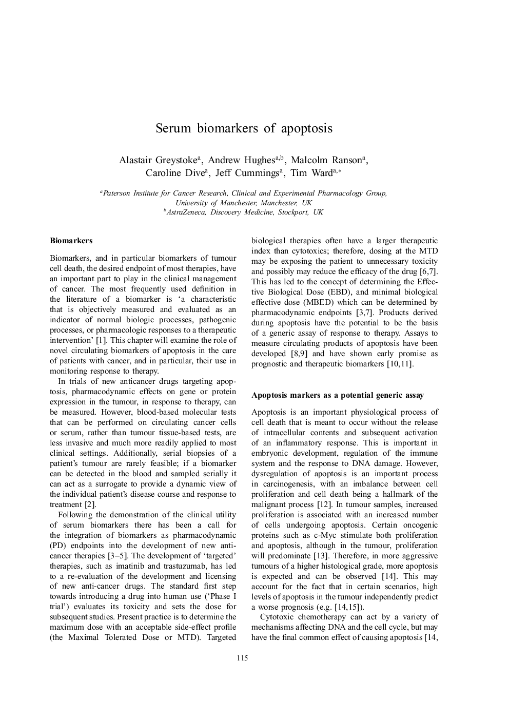 Serum biomarkers of apoptosis