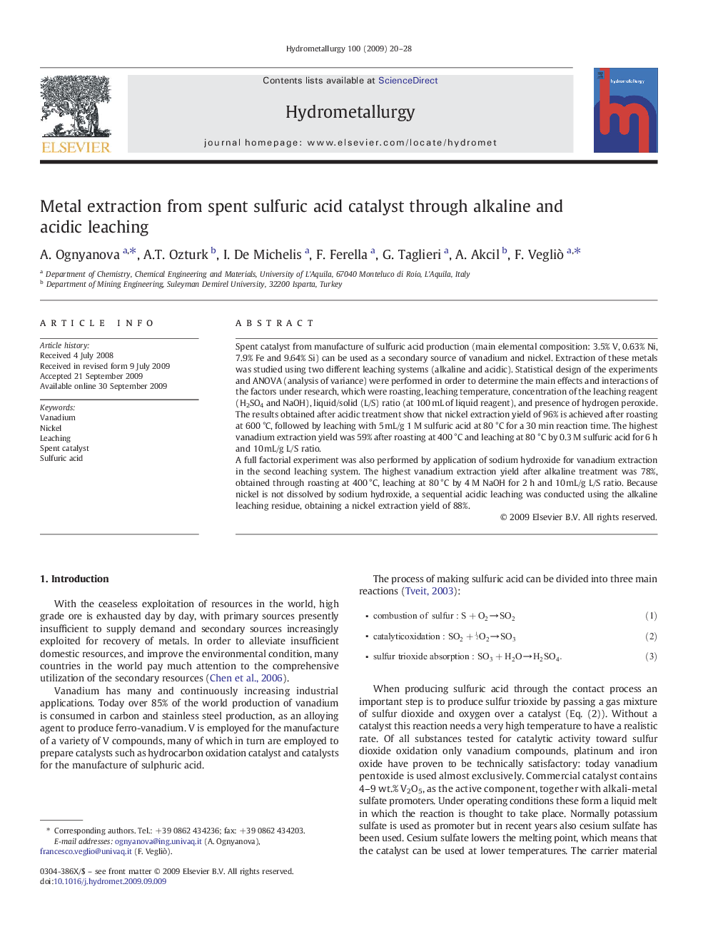 Metal extraction from spent sulfuric acid catalyst through alkaline and acidic leaching