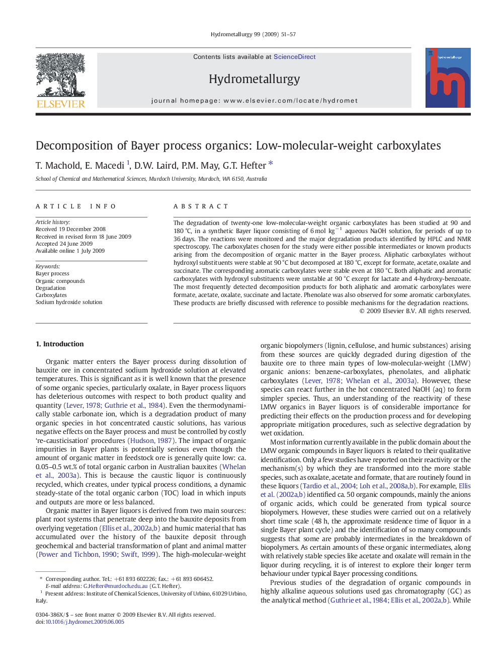 Decomposition of Bayer process organics: Low-molecular-weight carboxylates