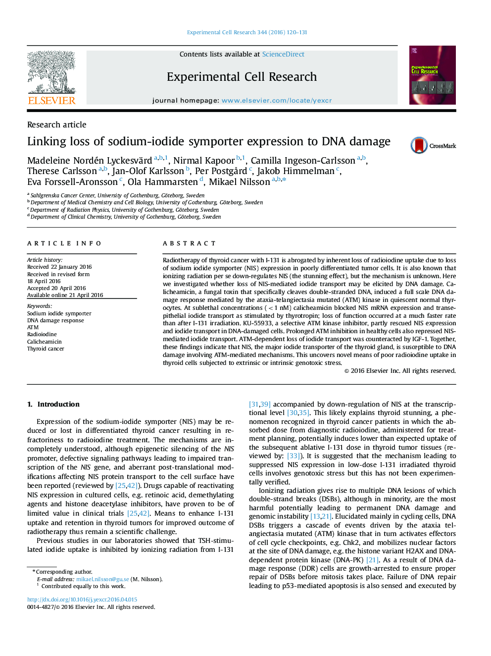 Linking loss of sodium-iodide symporter expression to DNA damage