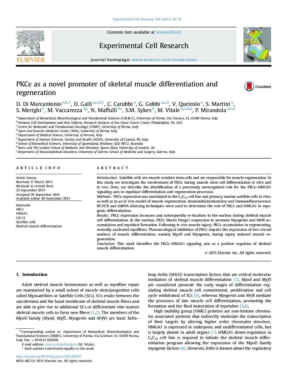 PKCε as a novel promoter of skeletal muscle differentiation and regeneration