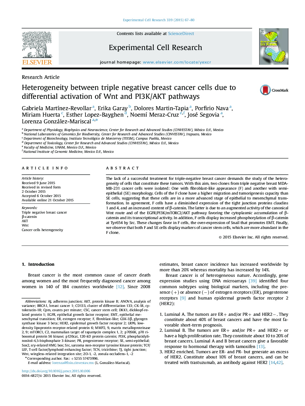 Heterogeneity between triple negative breast cancer cells due to differential activation of Wnt and PI3K/AKT pathways