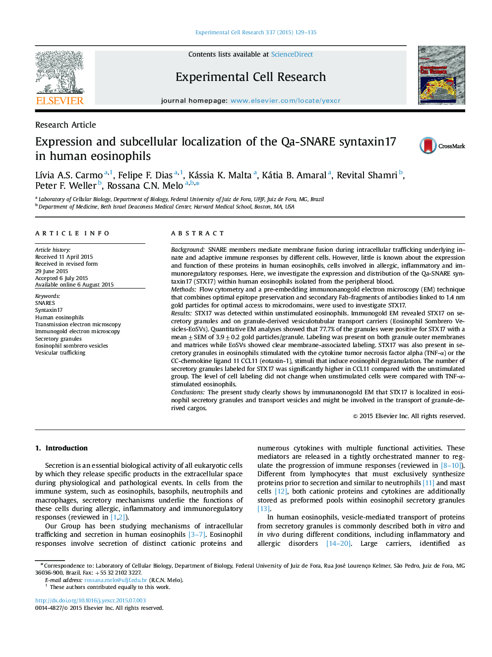 Expression and subcellular localization of the Qa-SNARE syntaxin17 in human eosinophils