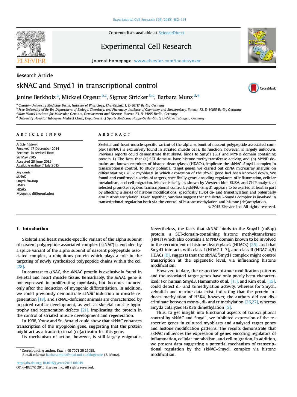 skNAC and Smyd1 in transcriptional control