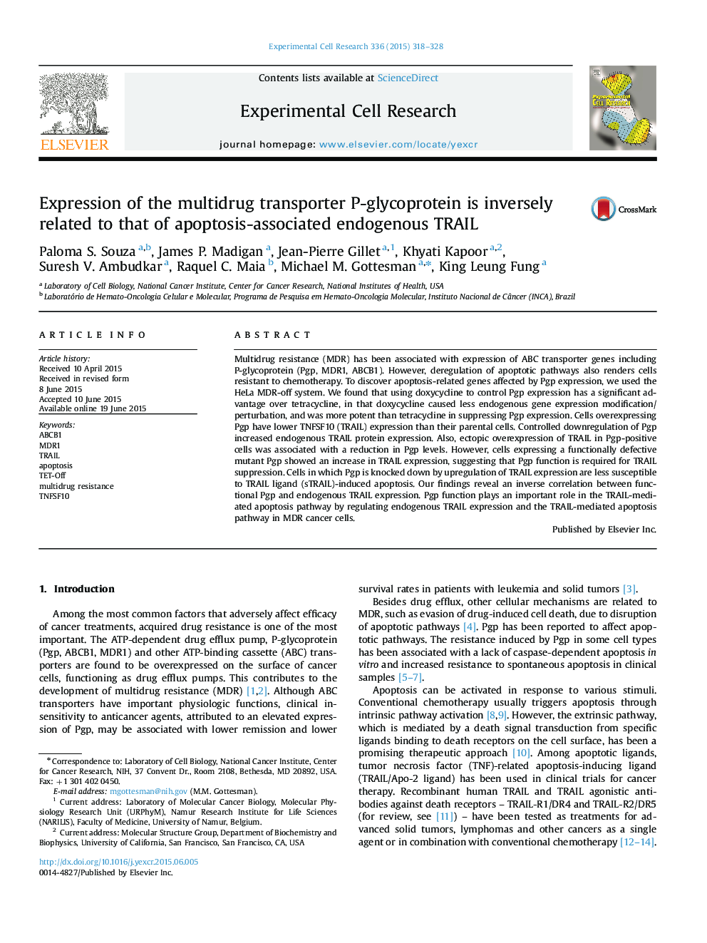 Expression of the multidrug transporter P-glycoprotein is inversely related to that of apoptosis-associated endogenous TRAIL