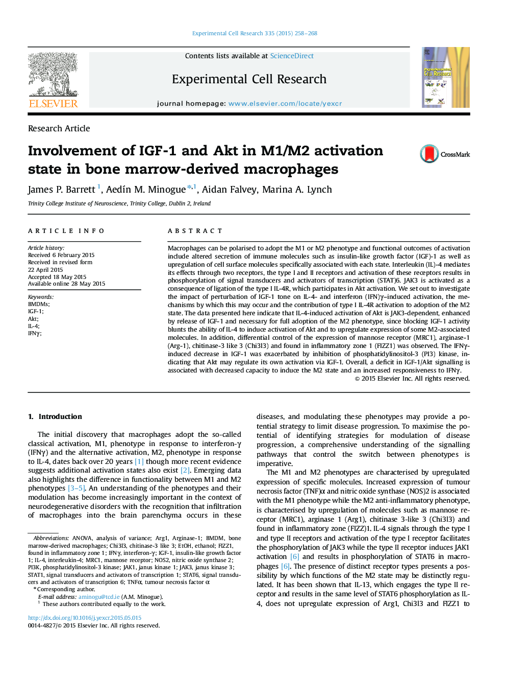Involvement of IGF-1 and Akt in M1/M2 activation state in bone marrow-derived macrophages