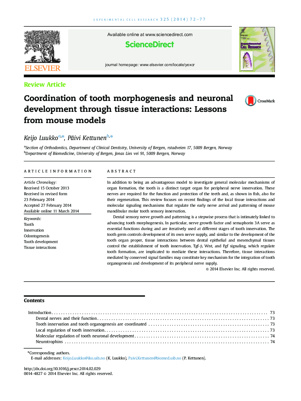 Coordination of tooth morphogenesis and neuronal development through tissue interactions: Lessons from mouse models