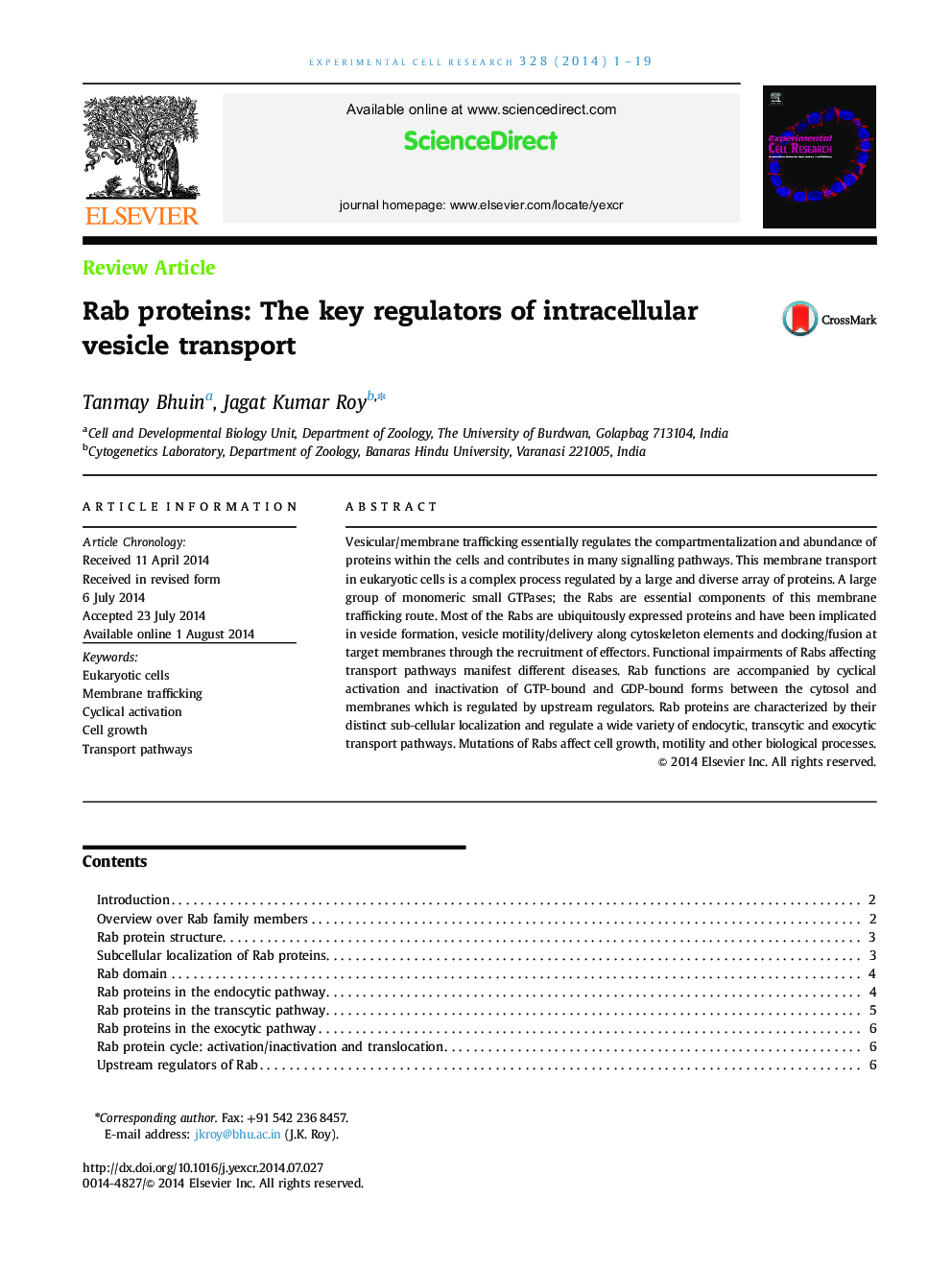 Rab proteins: The key regulators of intracellular vesicle transport