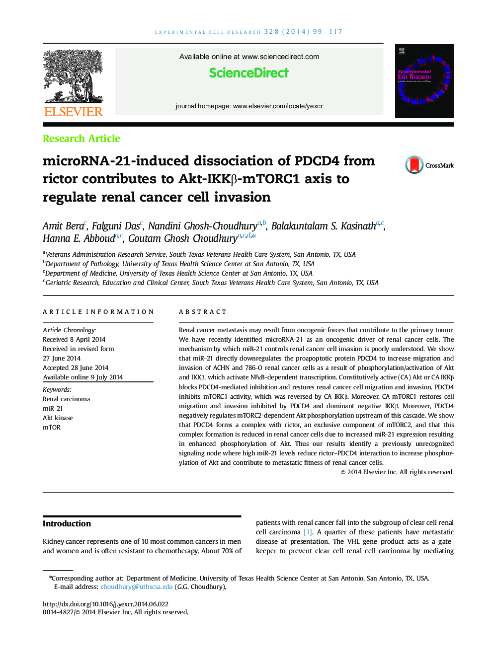 microRNA-21-induced dissociation of PDCD4 from rictor contributes to Akt-IKKβ-mTORC1 axis to regulate renal cancer cell invasion