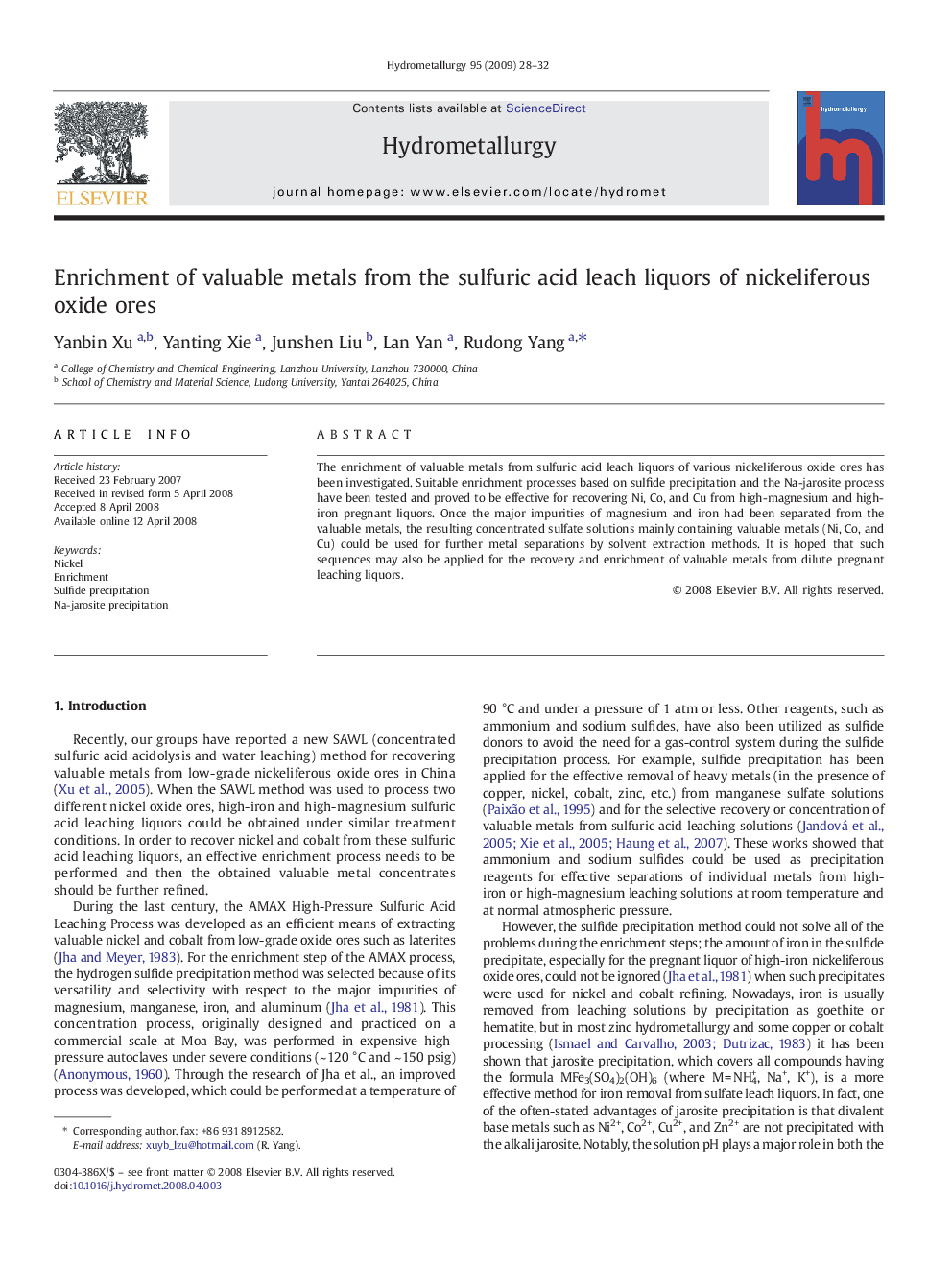 Enrichment of valuable metals from the sulfuric acid leach liquors of nickeliferous oxide ores