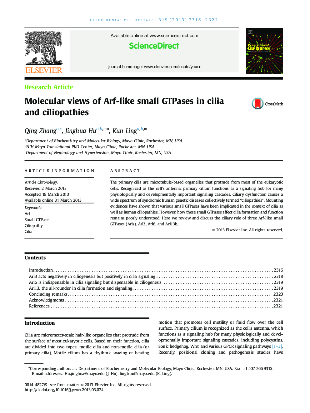 Molecular views of Arf-like small GTPases in cilia and ciliopathies