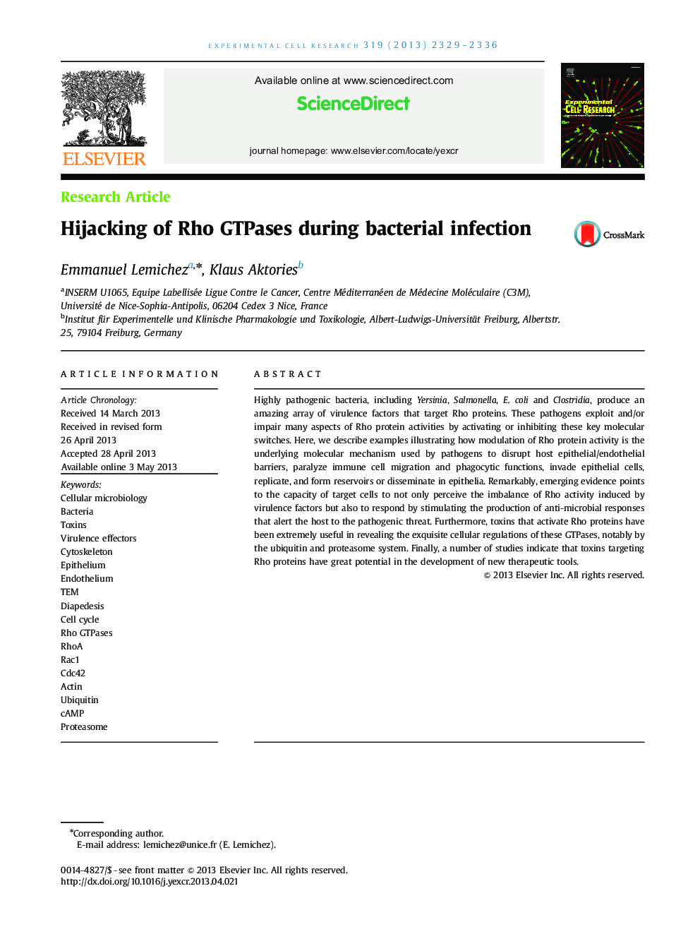 Hijacking of Rho GTPases during bacterial infection