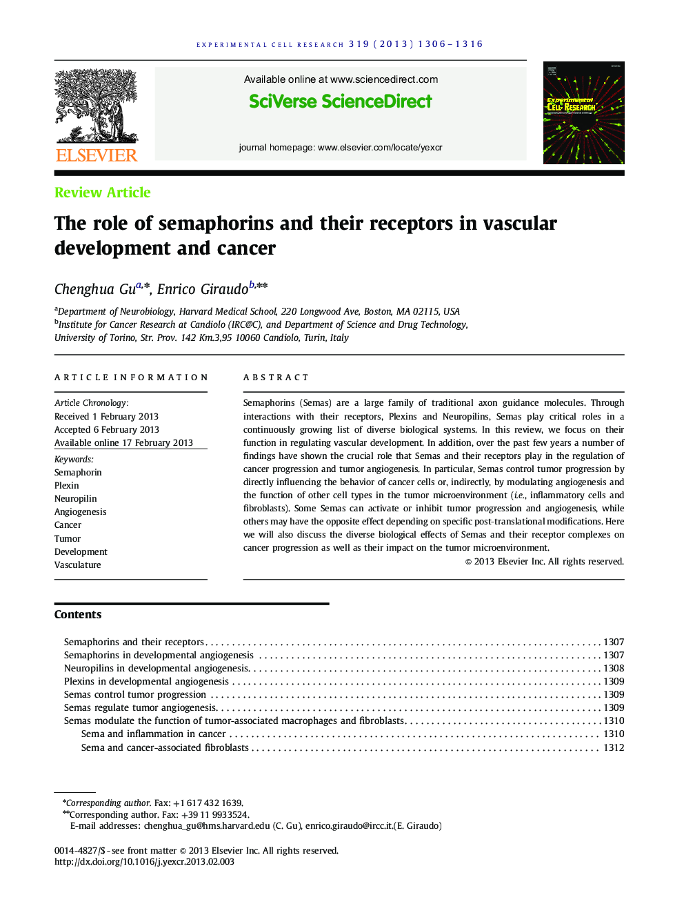 The role of semaphorins and their receptors in vascular development and cancer