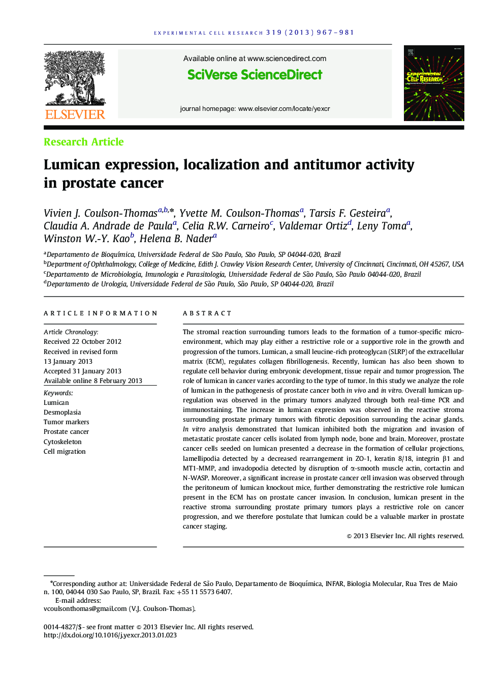 Lumican expression, localization and antitumor activity in prostate cancer