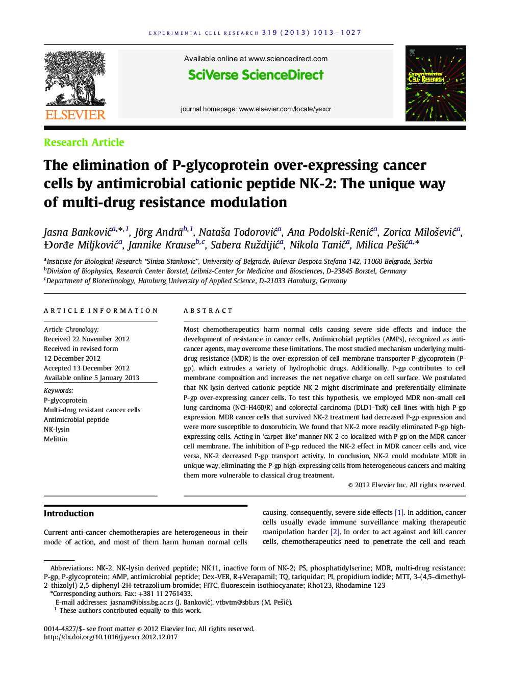 The elimination of P-glycoprotein over-expressing cancer cells by antimicrobial cationic peptide NK-2: The unique way of multi-drug resistance modulation