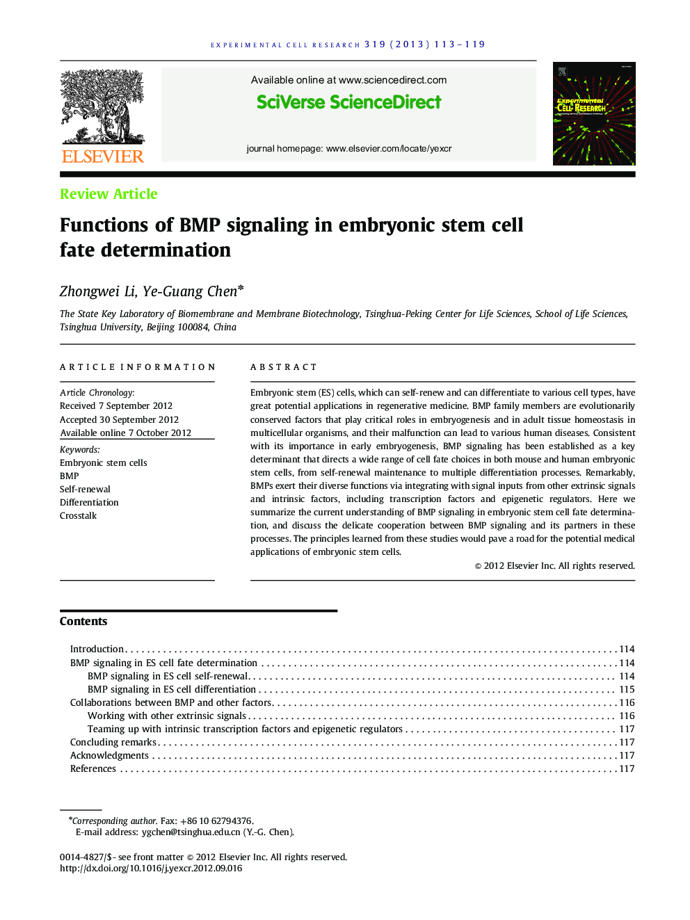 Functions of BMP signaling in embryonic stem cell fate determination