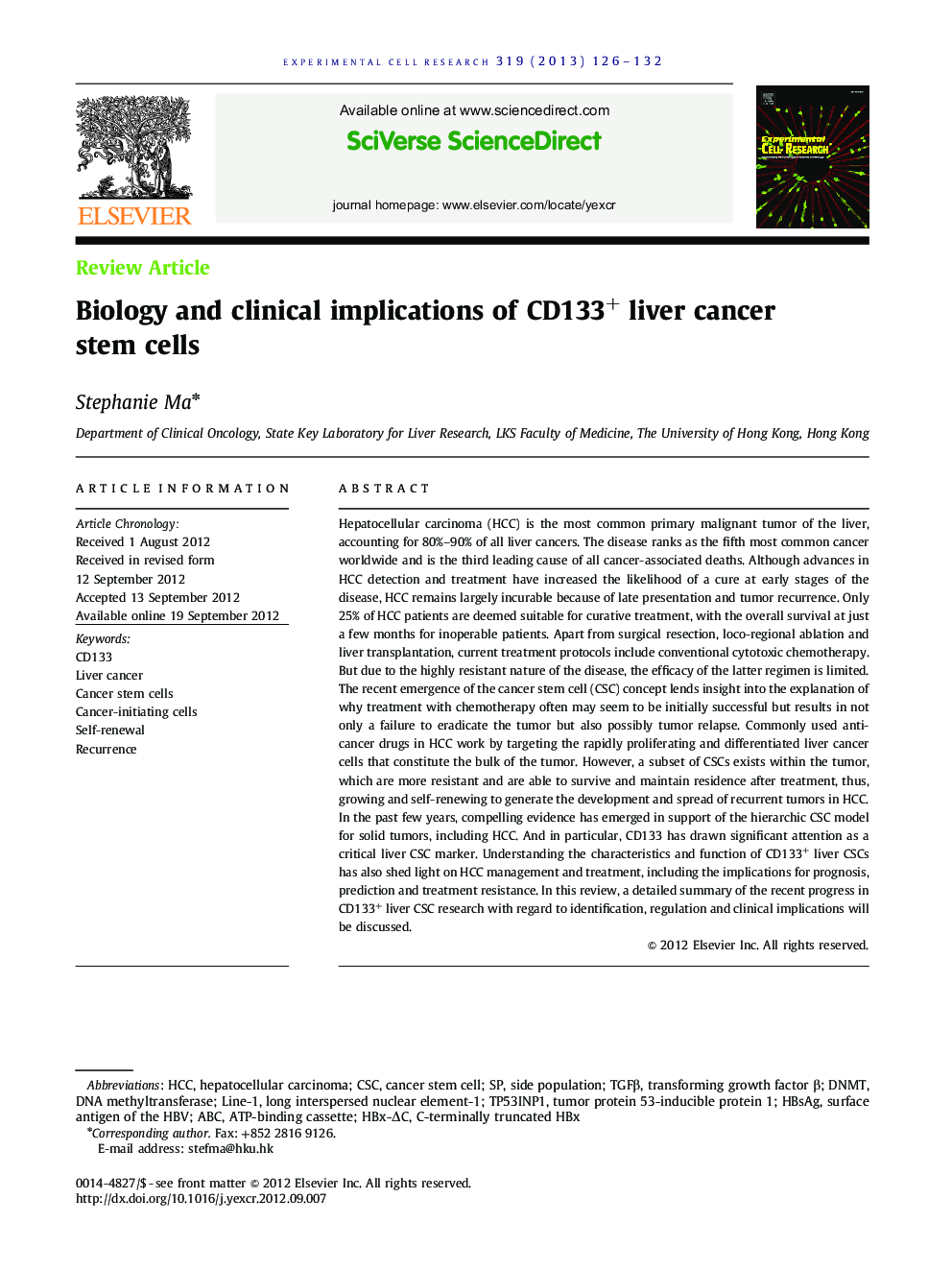 عکس صفحه اول مقاله: Biology and clinical implications of CD133+ liver cancer stem cells Biology and clinical implications of CD133+ liver cancer stem cells
