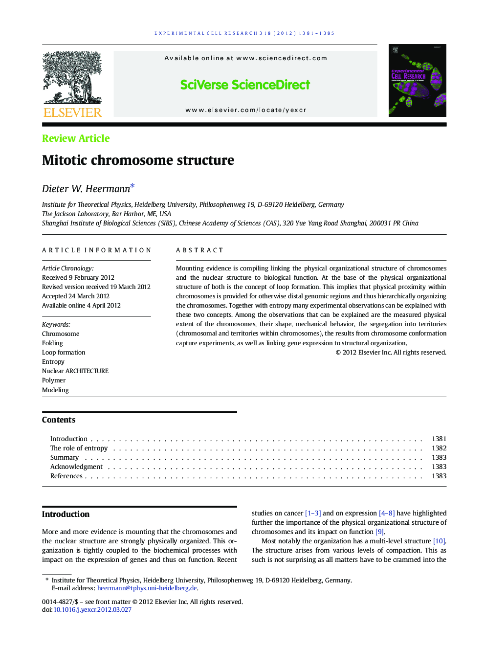 Mitotic chromosome structure
