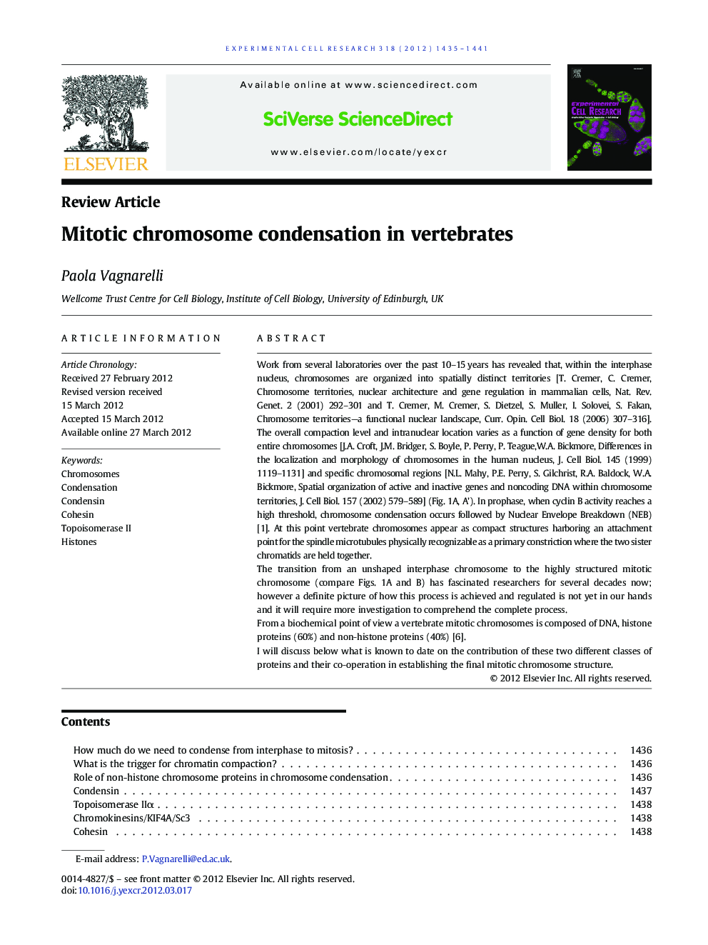 Mitotic chromosome condensation in vertebrates