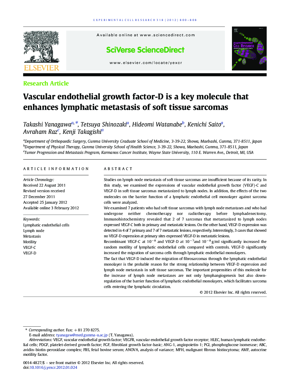 Vascular endothelial growth factor-D is a key molecule that enhances lymphatic metastasis of soft tissue sarcomas