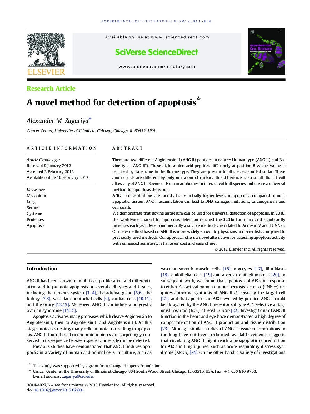 A novel method for detection of apoptosis 