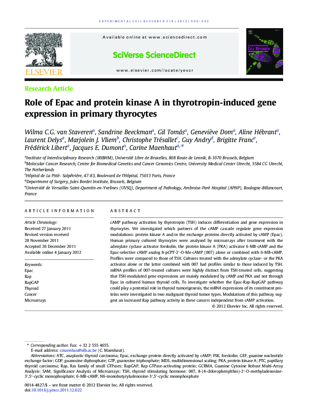 Role of Epac and protein kinase A in thyrotropin-induced gene expression in primary thyrocytes