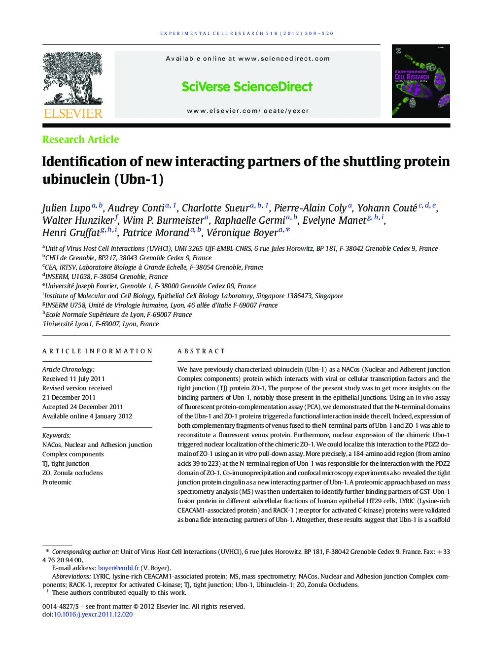 Identification of new interacting partners of the shuttling protein ubinuclein (Ubn-1)