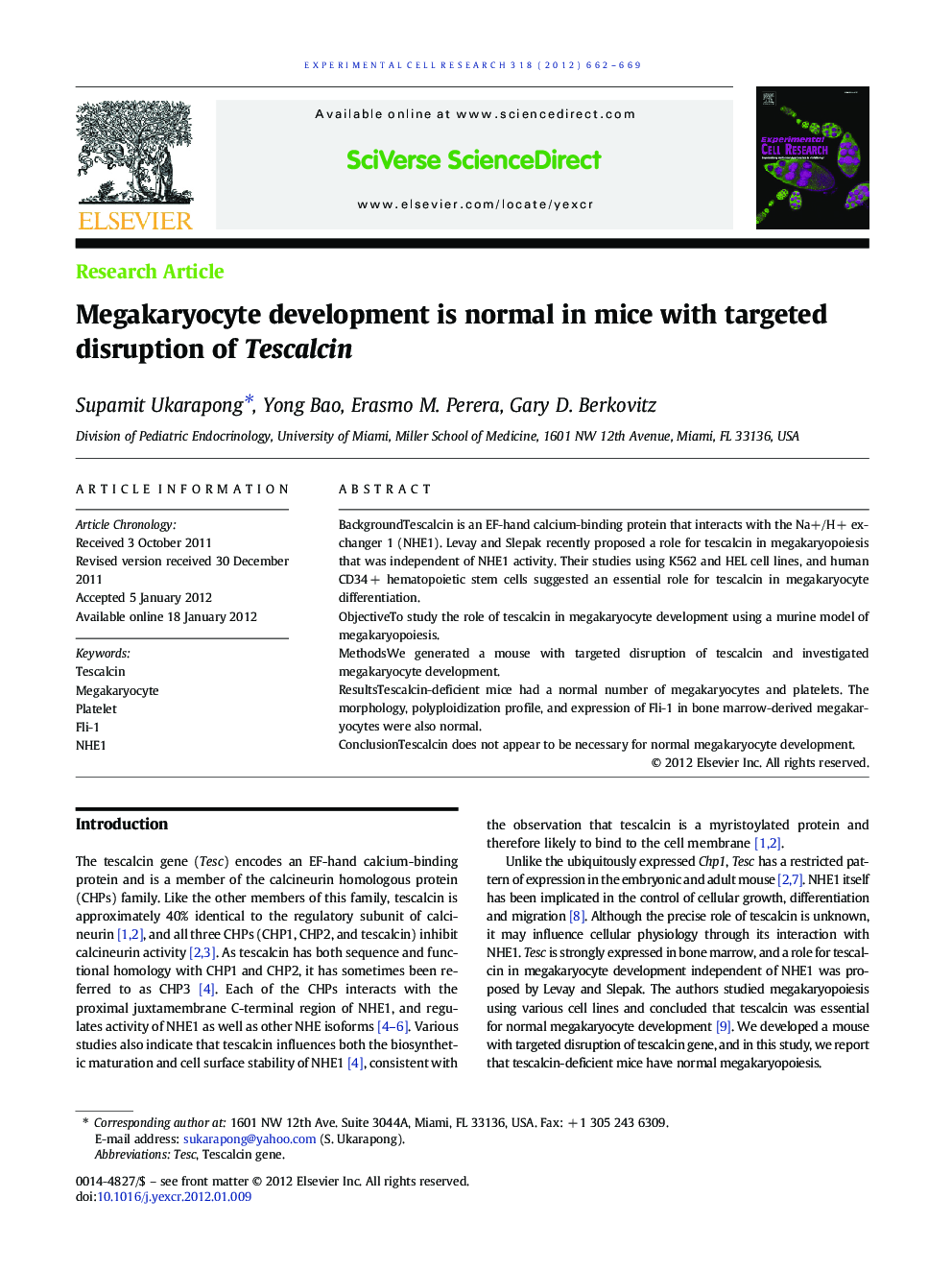 Megakaryocyte development is normal in mice with targeted disruption of Tescalcin