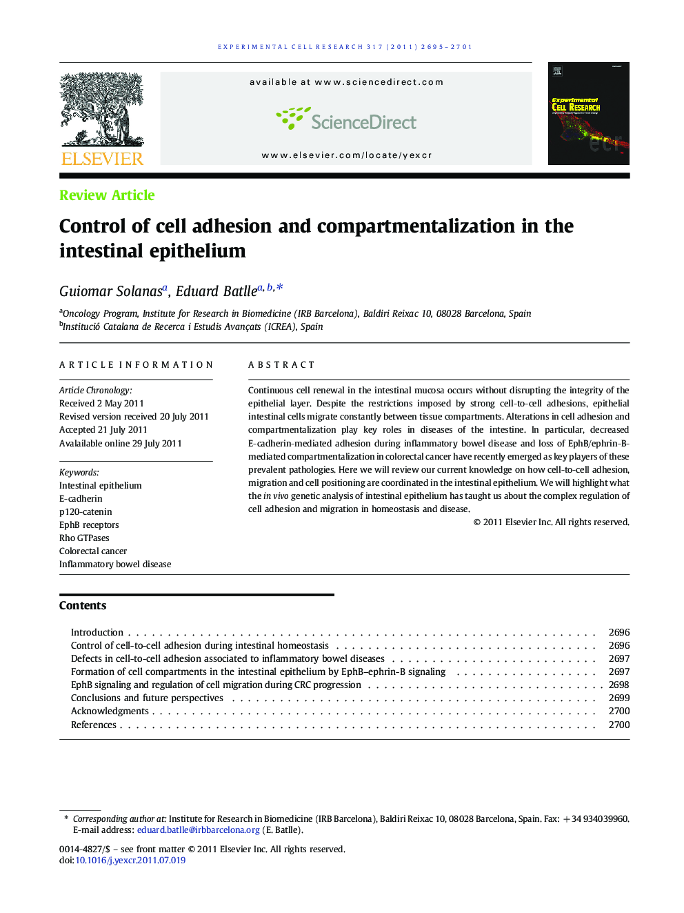 Control of cell adhesion and compartmentalization in the intestinal epithelium