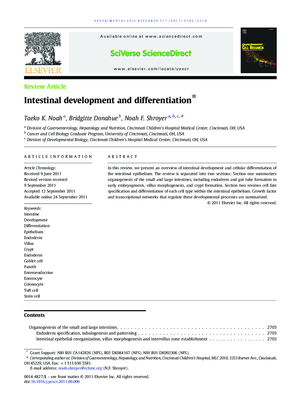 Intestinal development and differentiation 