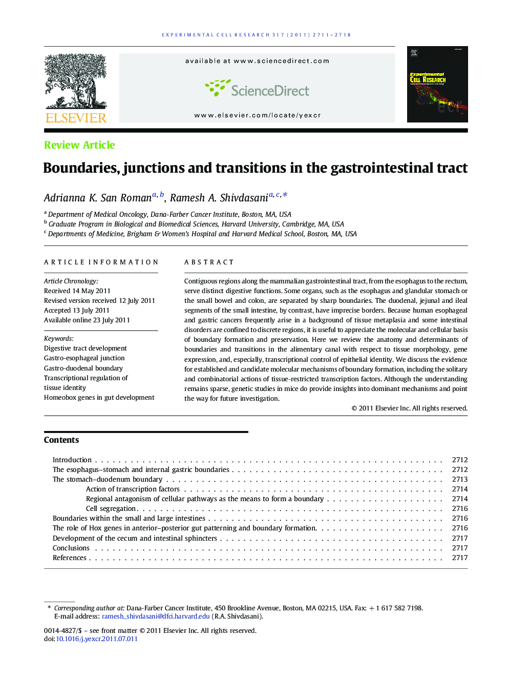 Boundaries, junctions and transitions in the gastrointestinal tract