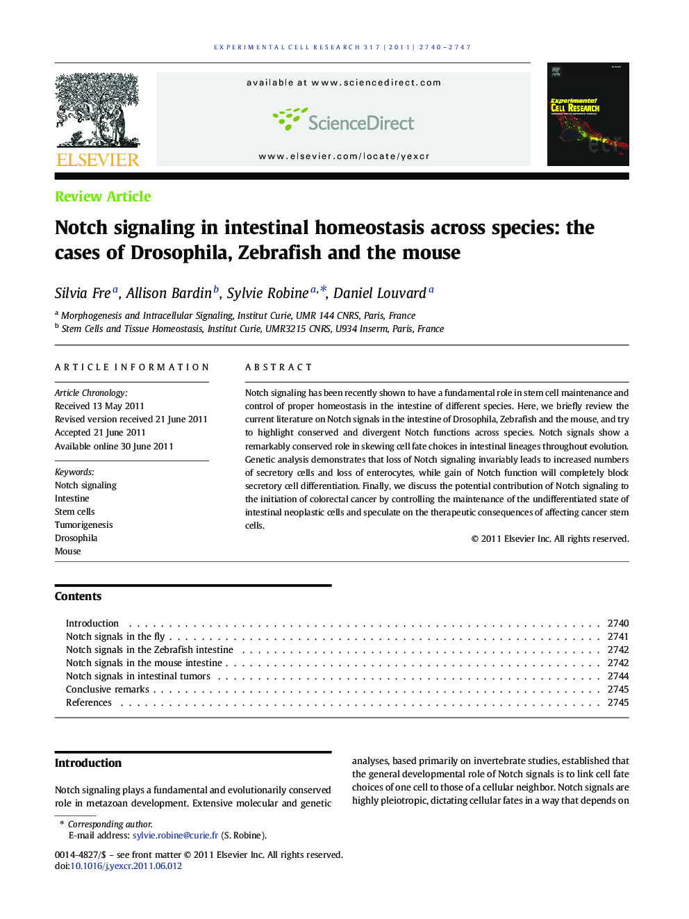 Notch signaling in intestinal homeostasis across species: the cases of Drosophila, Zebrafish and the mouse