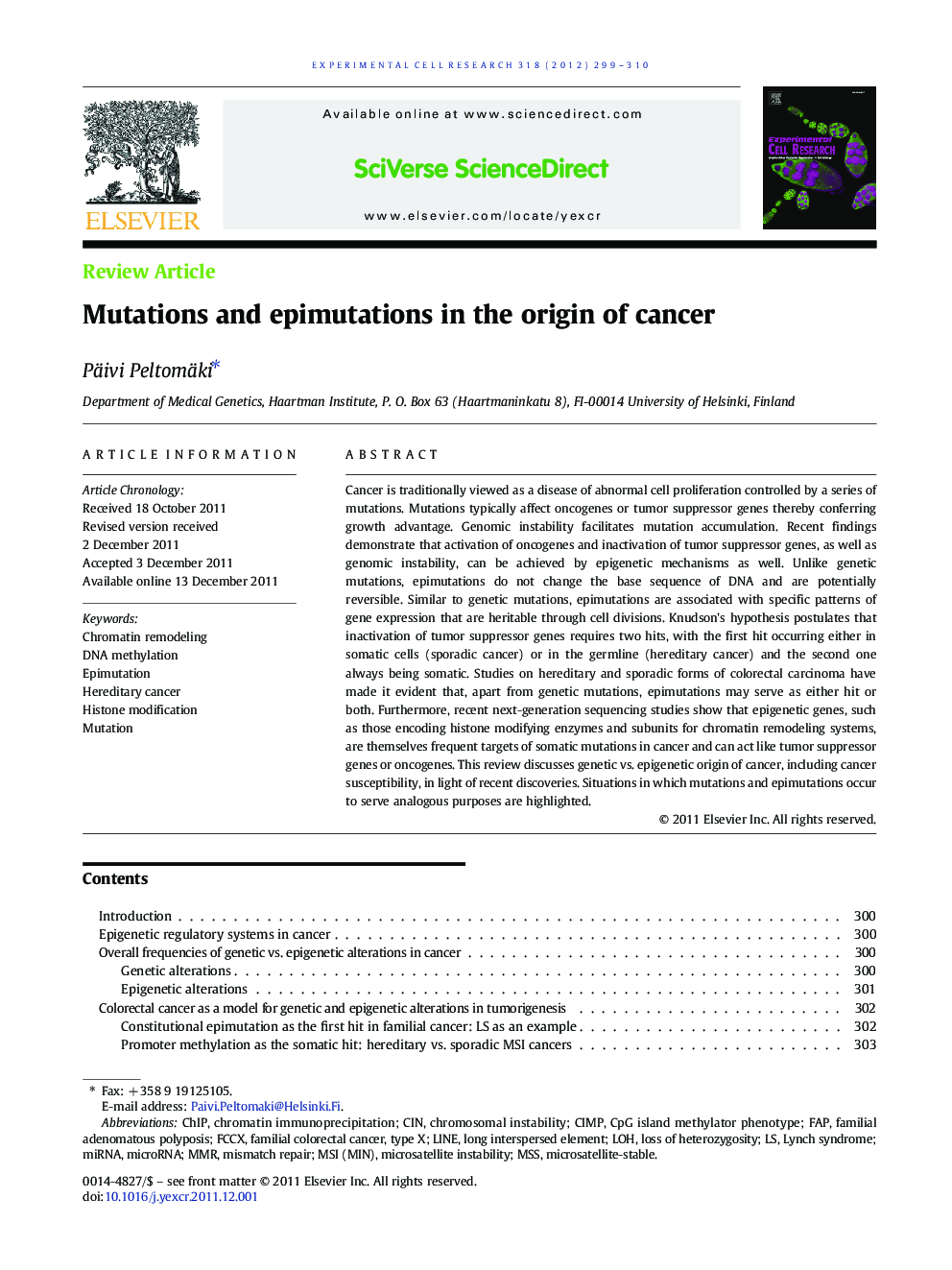 Mutations and epimutations in the origin of cancer