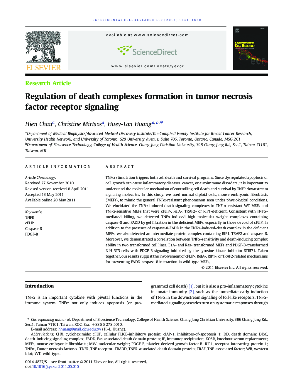 Regulation of death complexes formation in tumor necrosis factor receptor signaling