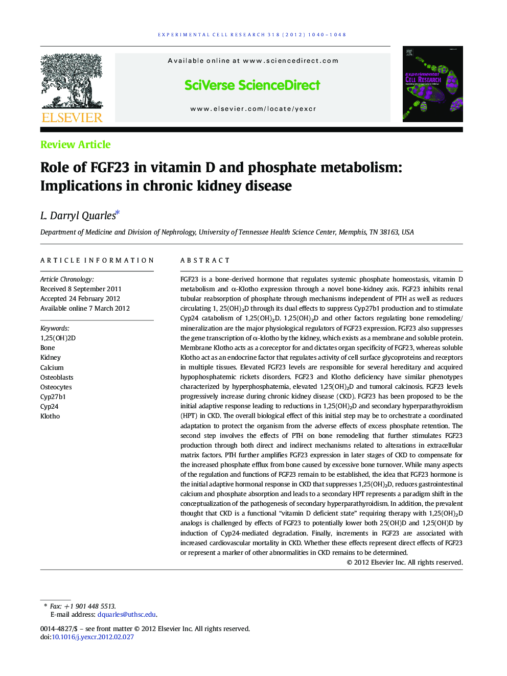 Role of FGF23 in vitamin D and phosphate metabolism: Implications in chronic kidney disease