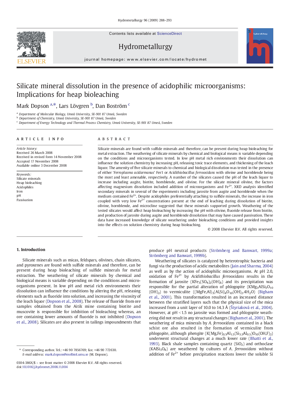 Silicate mineral dissolution in the presence of acidophilic microorganisms: Implications for heap bioleaching