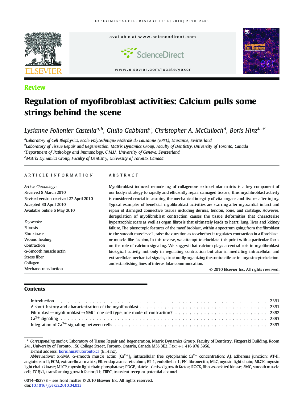Regulation of myofibroblast activities: Calcium pulls some strings behind the scene