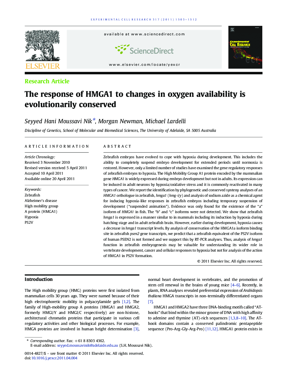 The response of HMGA1 to changes in oxygen availability is evolutionarily conserved
