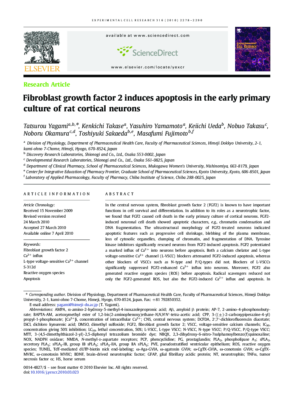 Fibroblast growth factor 2 induces apoptosis in the early primary culture of rat cortical neurons