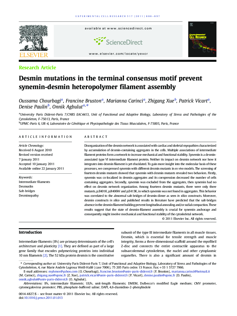 Desmin mutations in the terminal consensus motif prevent synemin-desmin heteropolymer filament assembly