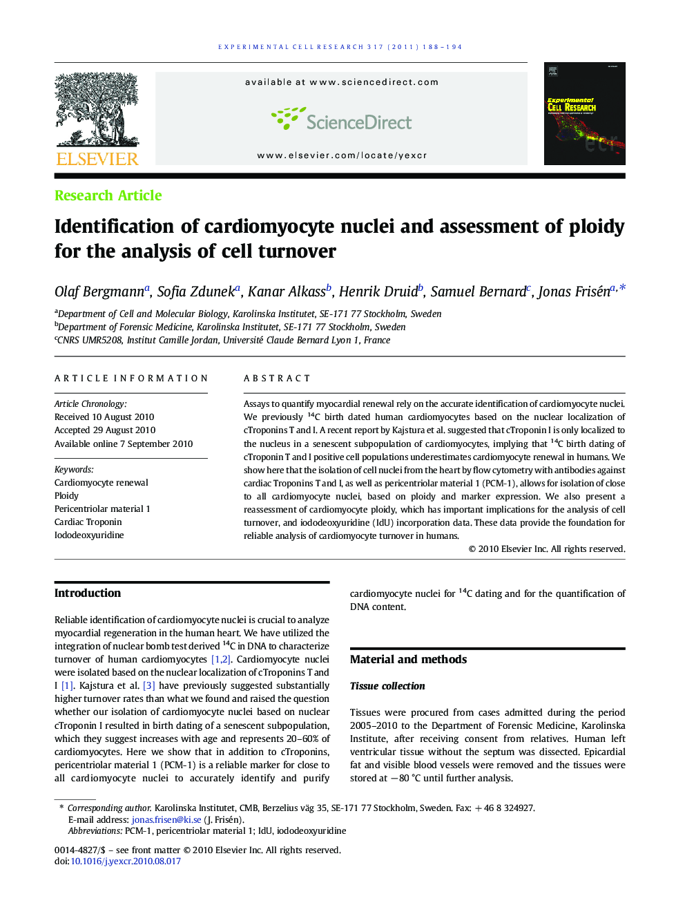 Identification of cardiomyocyte nuclei and assessment of ploidy for the analysis of cell turnover