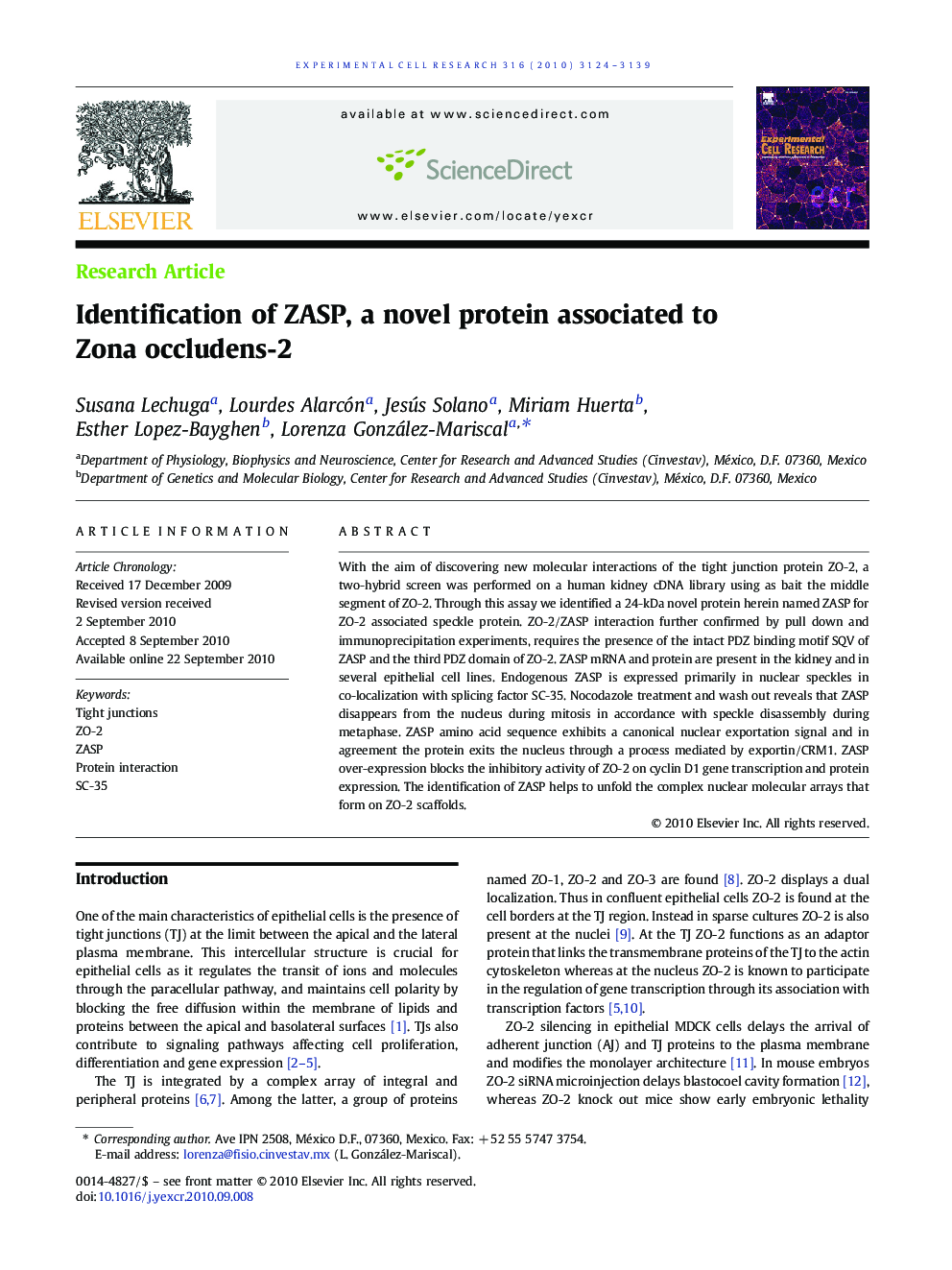 Identification of ZASP, a novel protein associated to Zona occludens-2
