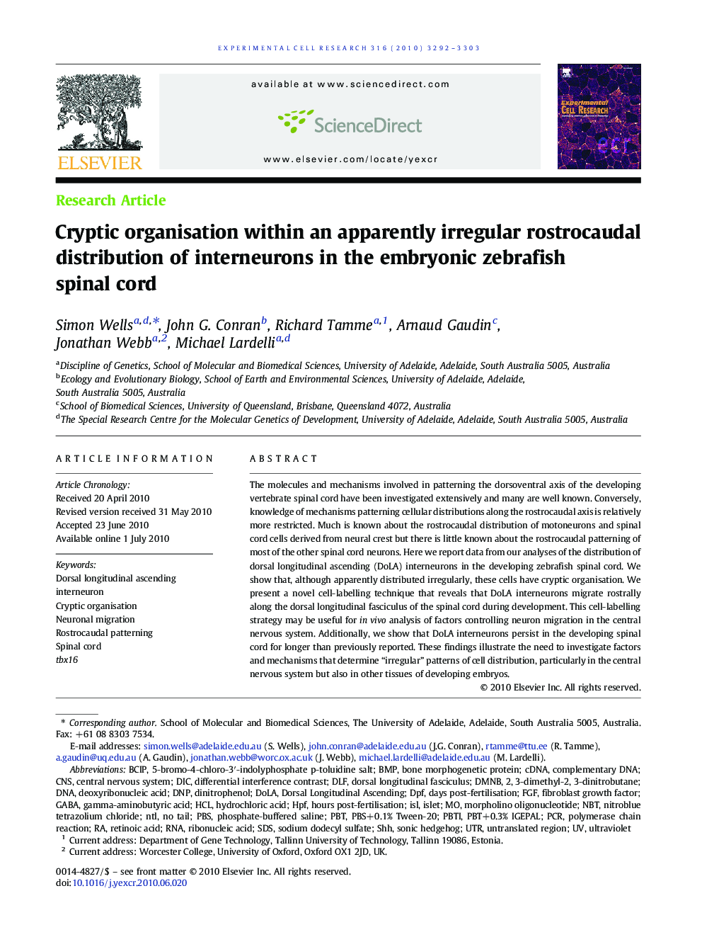 Cryptic organisation within an apparently irregular rostrocaudal distribution of interneurons in the embryonic zebrafish spinal cord