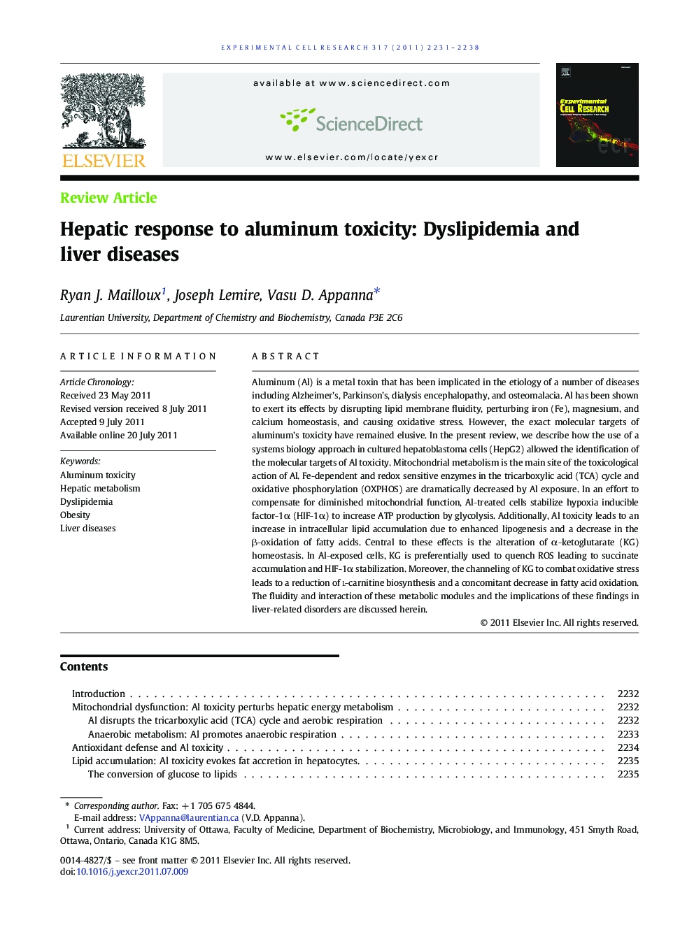 Hepatic response to aluminum toxicity: Dyslipidemia and liver diseases