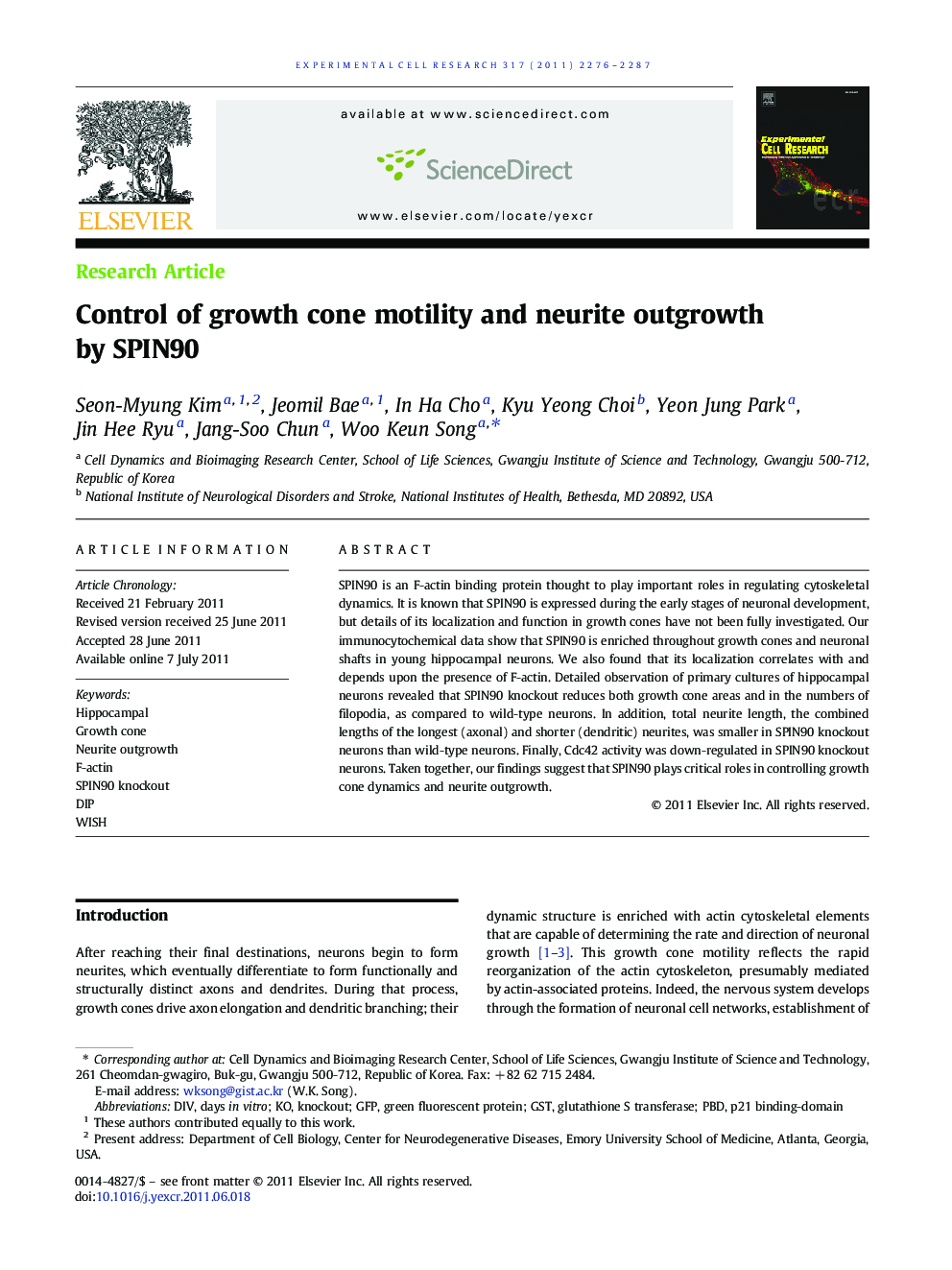 Control of growth cone motility and neurite outgrowth by SPIN90