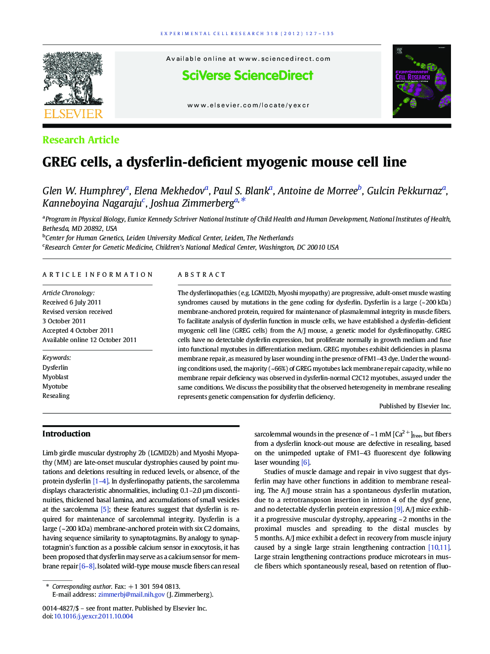 GREG cells, a dysferlin-deficient myogenic mouse cell line