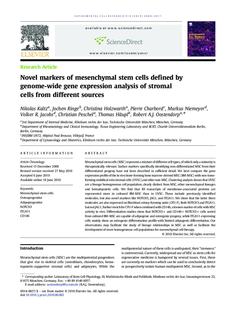 Novel markers of mesenchymal stem cells defined by genome-wide gene expression analysis of stromal cells from different sources