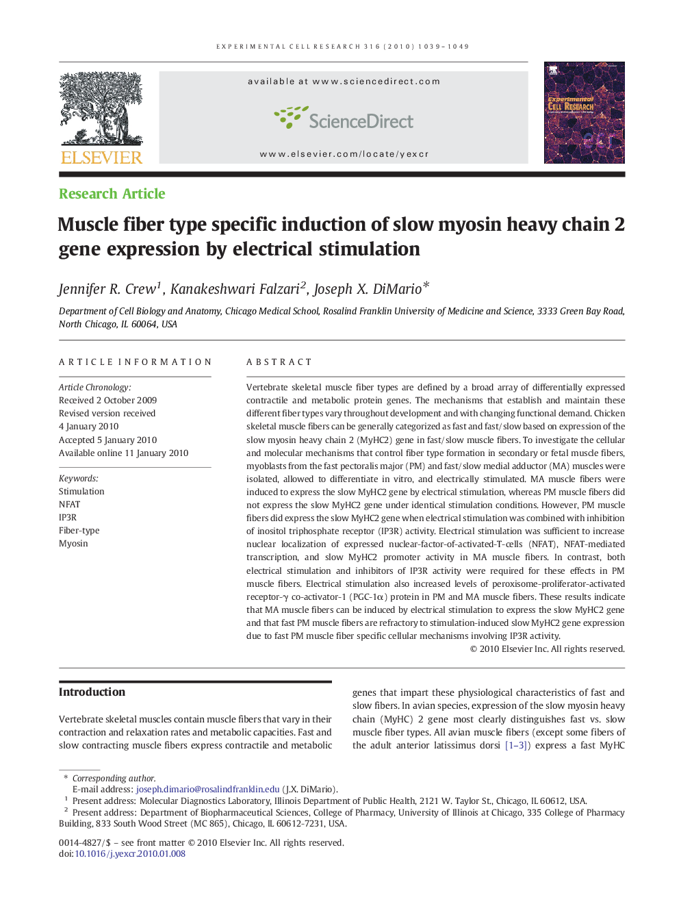 Muscle fiber type specific induction of slow myosin heavy chain 2 gene expression by electrical stimulation